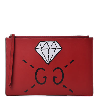Gucci Calfskin GucciGhost Print Pouch Hibiscus Red 1 of 10