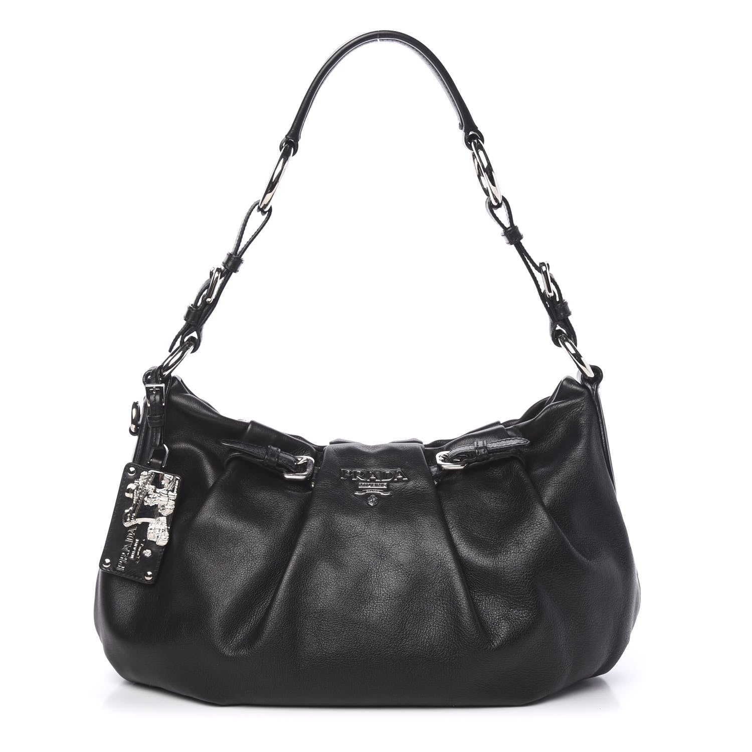 Prada Soft Calfskin Pleated Hobo Black 1 of 11