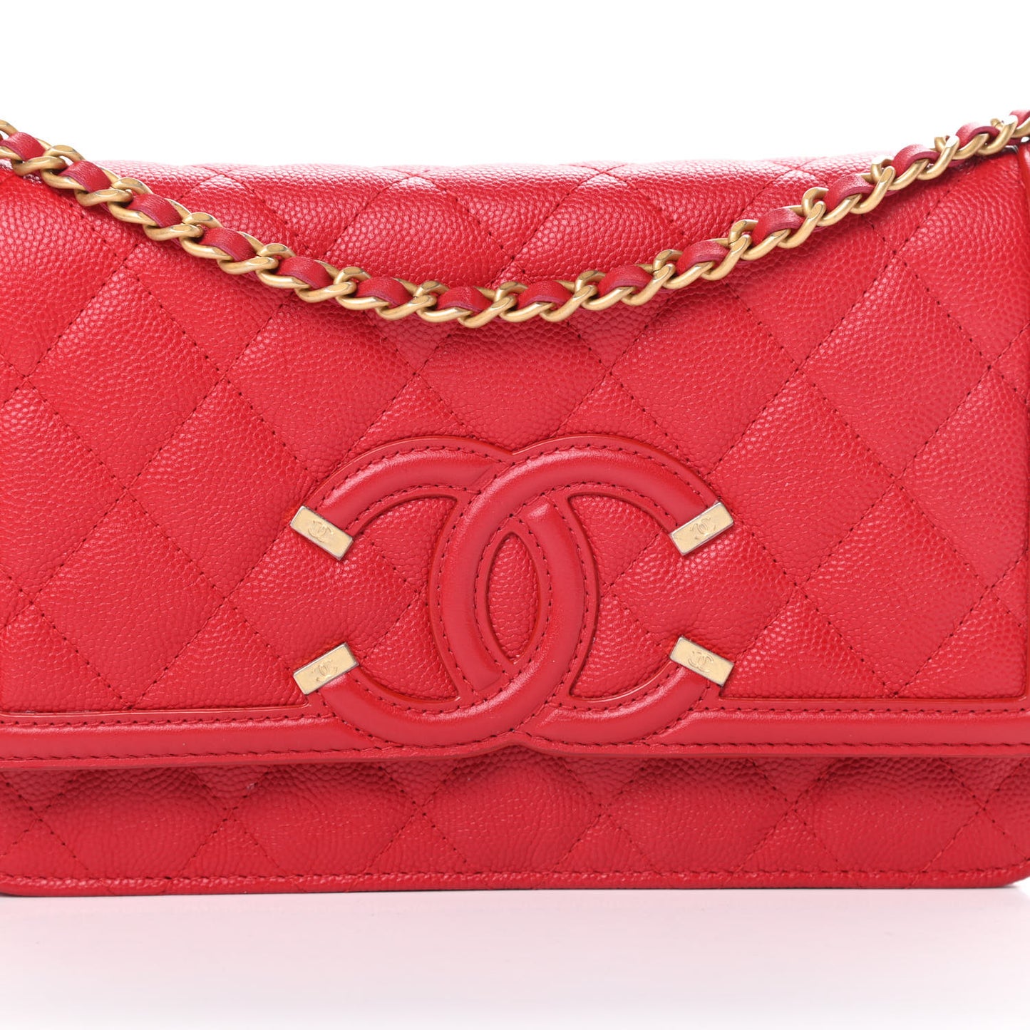 Caviar Quilted CC Filigree Wallet On Chain WOC Red