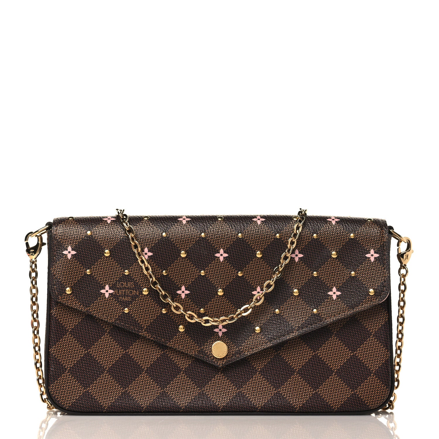 Louis Vuitton Damier Ebene Studded Pochette Felicie Chain Wallet 3 of 9