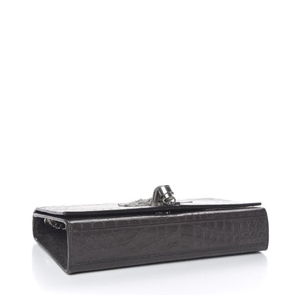 Saint Laurent Calfskin Crocodile Embossed Medium Classic Monogram Kate Tassel Satchel Earth Grey 4 of 11