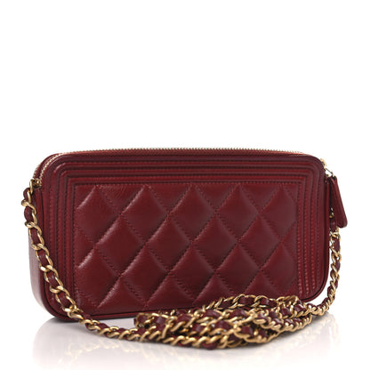 Chanel Lambskin Quilted Small Boy Clutch With Chain Dark Red 3 of 10
