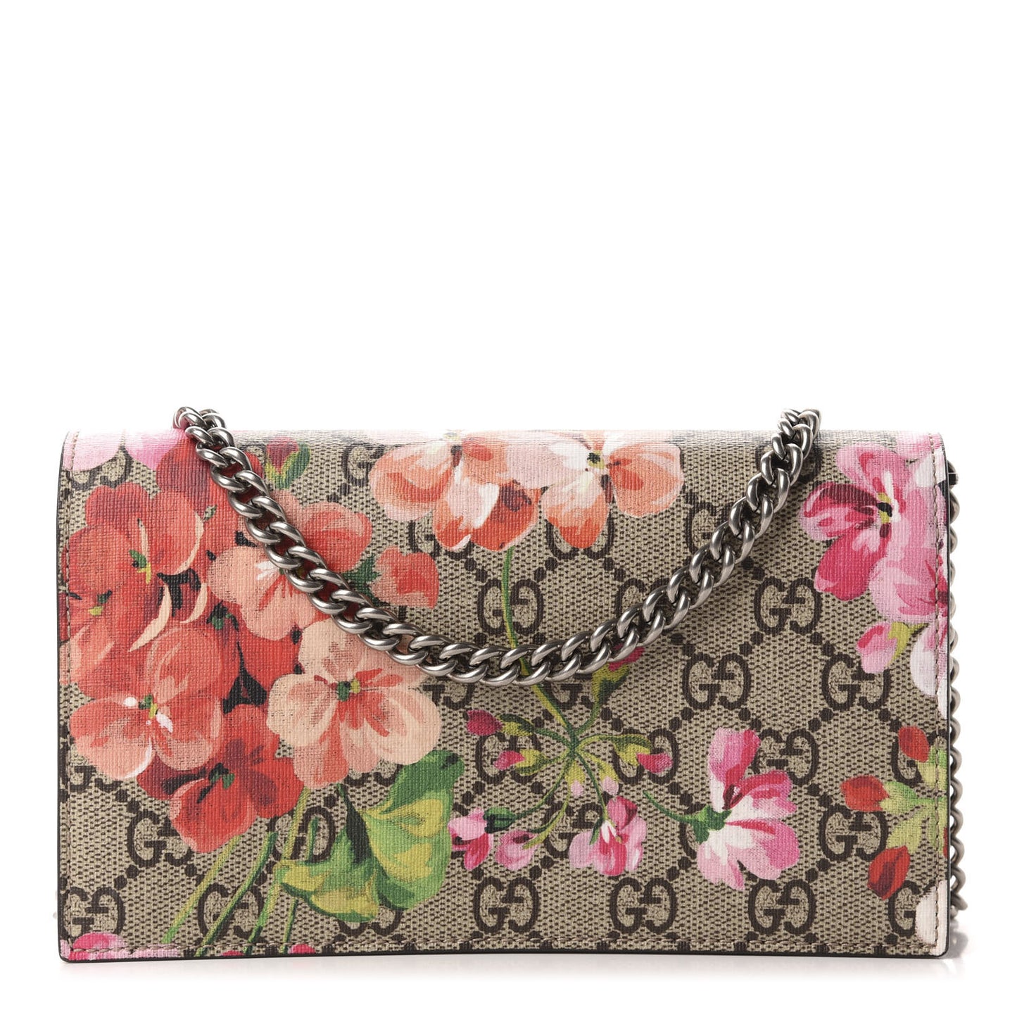 GG Supreme Monogram Blooms Chain Wallet Beige Multicolor Dry Rose
