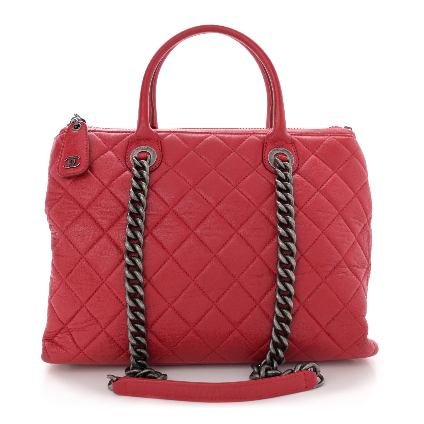 Shiny Sheepskin Quilted Medium Shopping Tote Red