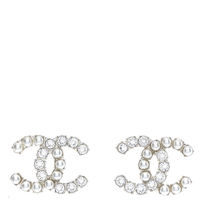 Chanel Crystal Pearl CC Dazzling Domino Earrings Gold 1 of 5