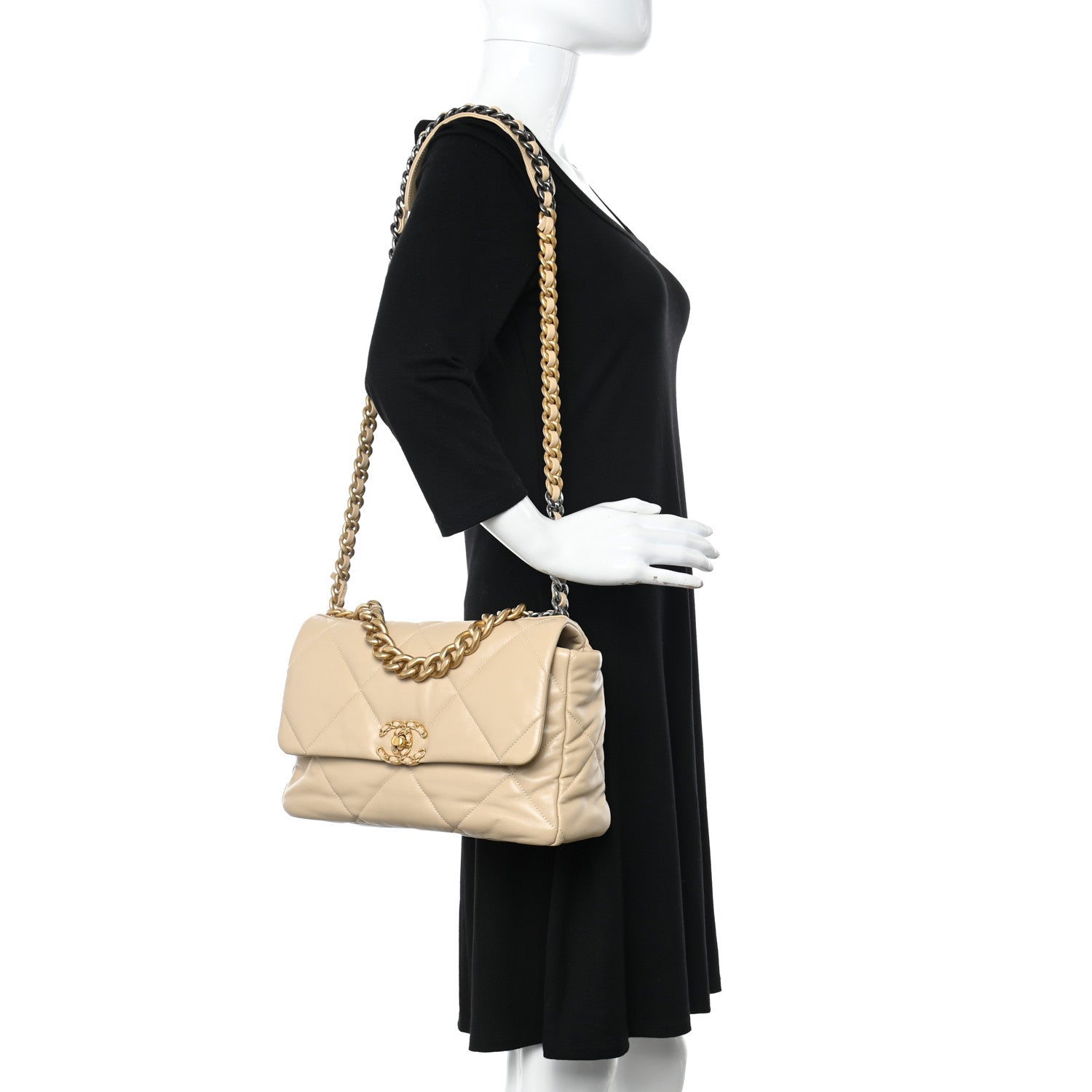 Chanel Lambskin Quilted Large Chanel 19 Flap Beige 2 of 11