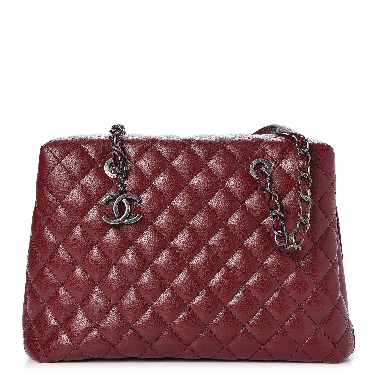 Caviar Quilted City Shopping Tote Dark Red