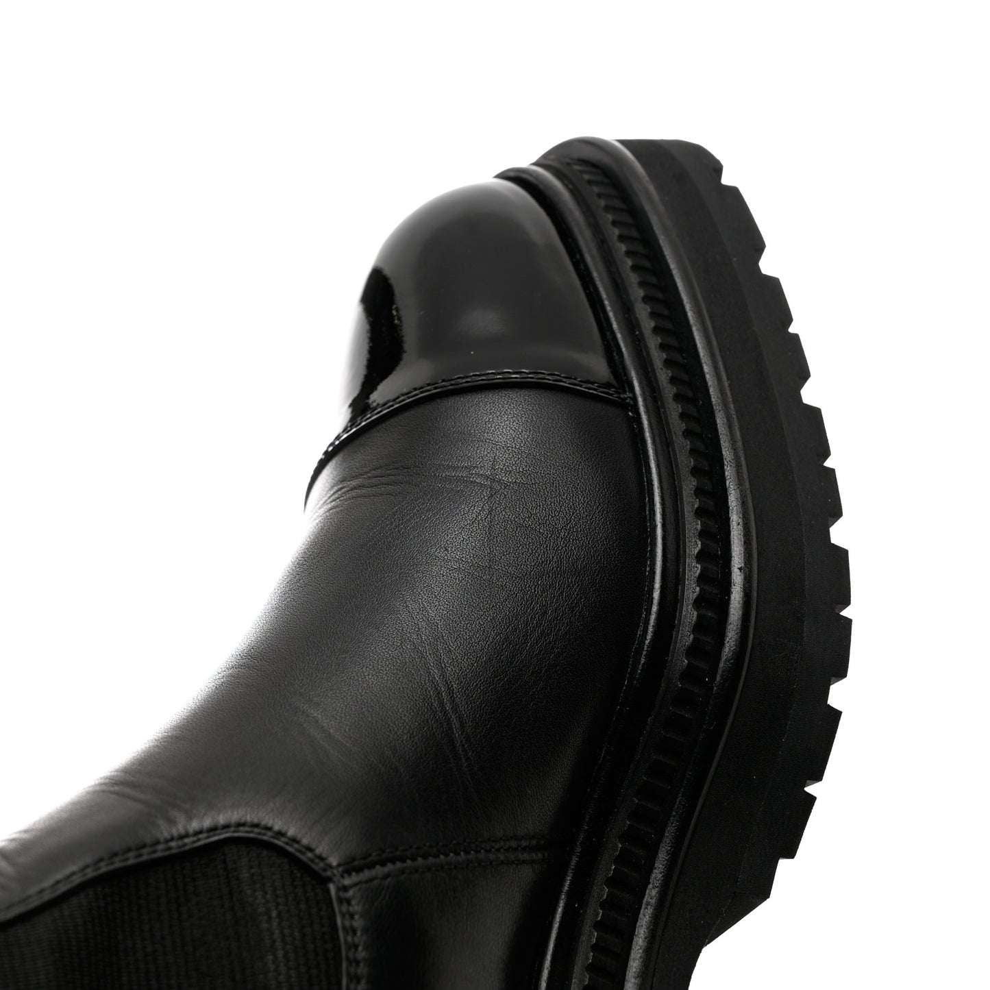 Calfskin Patent Cap Toe Ankle Boots 39.5 Black