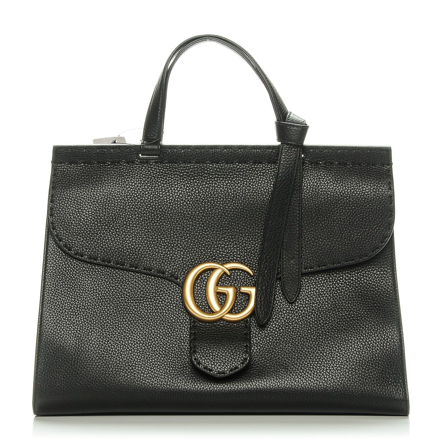Calfskin Medium GG Marmont Top Handle Bag Black