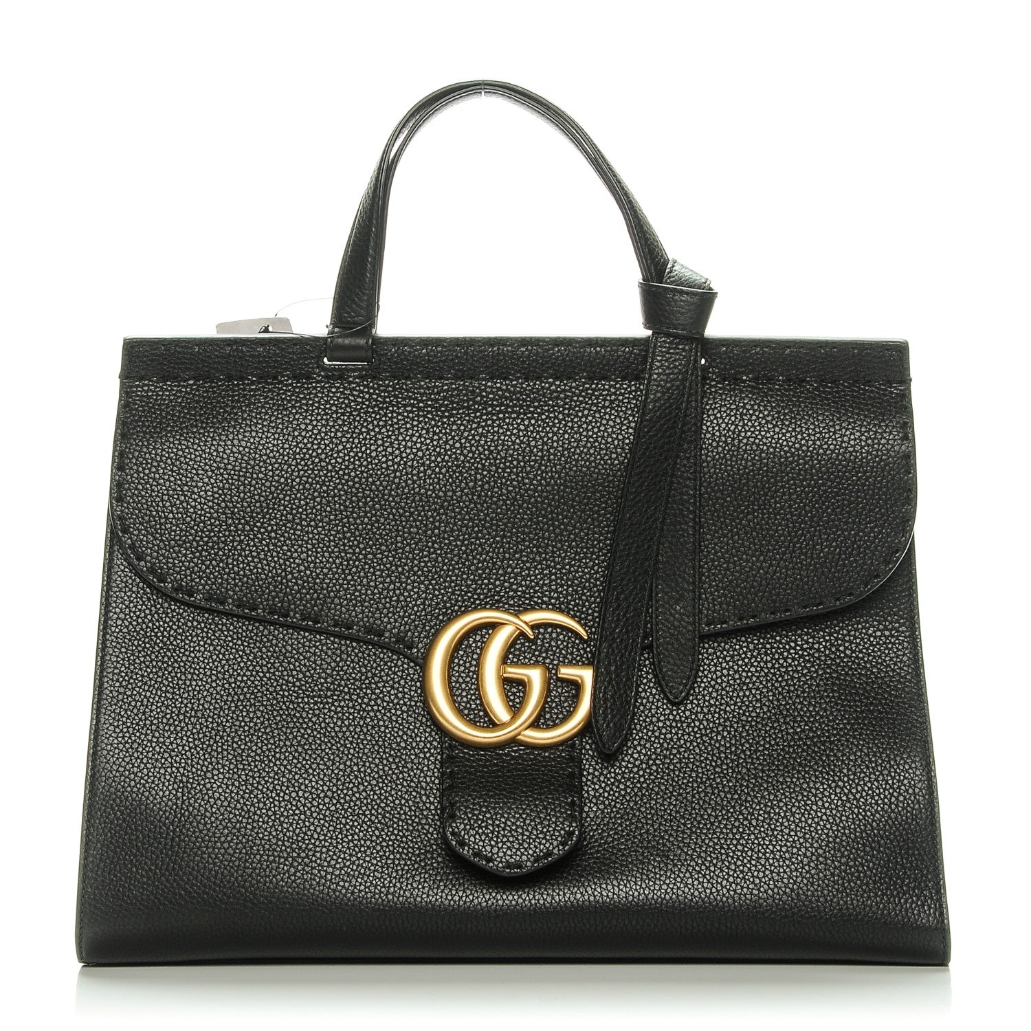 Gucci Calfskin Medium GG Marmont Top Handle Bag Black 1 of 7