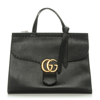 Gucci Calfskin Medium GG Marmont Top Handle Bag Black 1 of 7