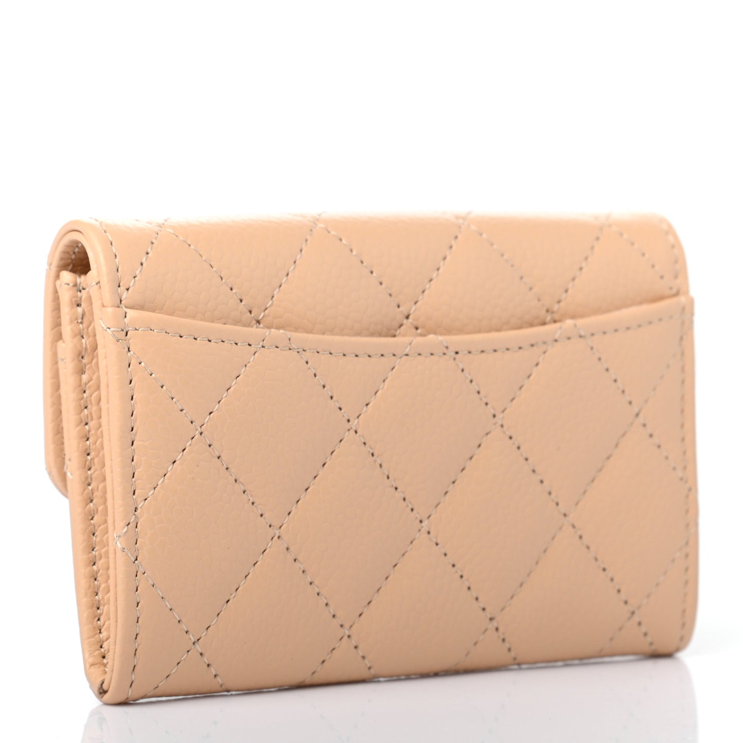 Caviar Quilted Flap Card Holder Wallet Beige