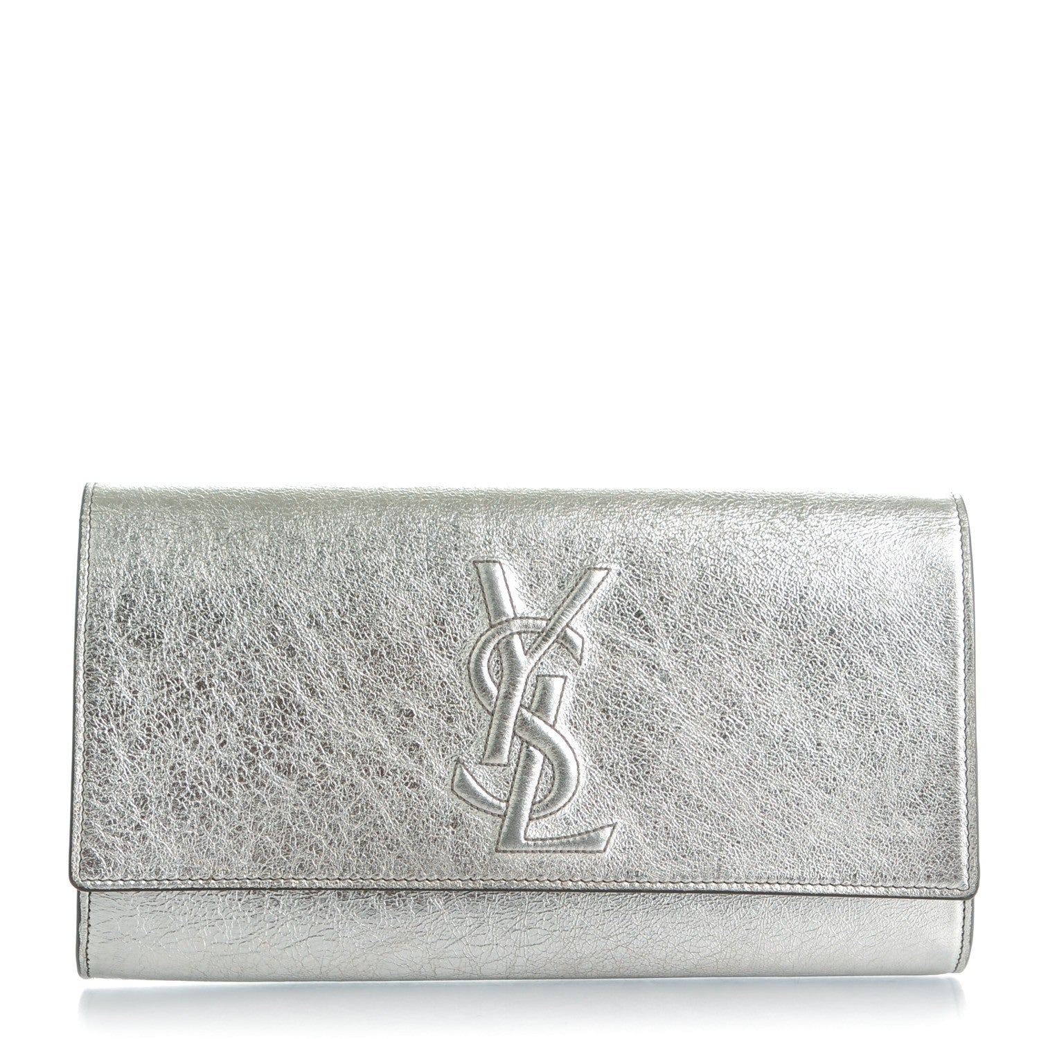 Saint Laurent Metallic Calfskin Monogram Large Belle De Jour Clutch Silver 1 of 9