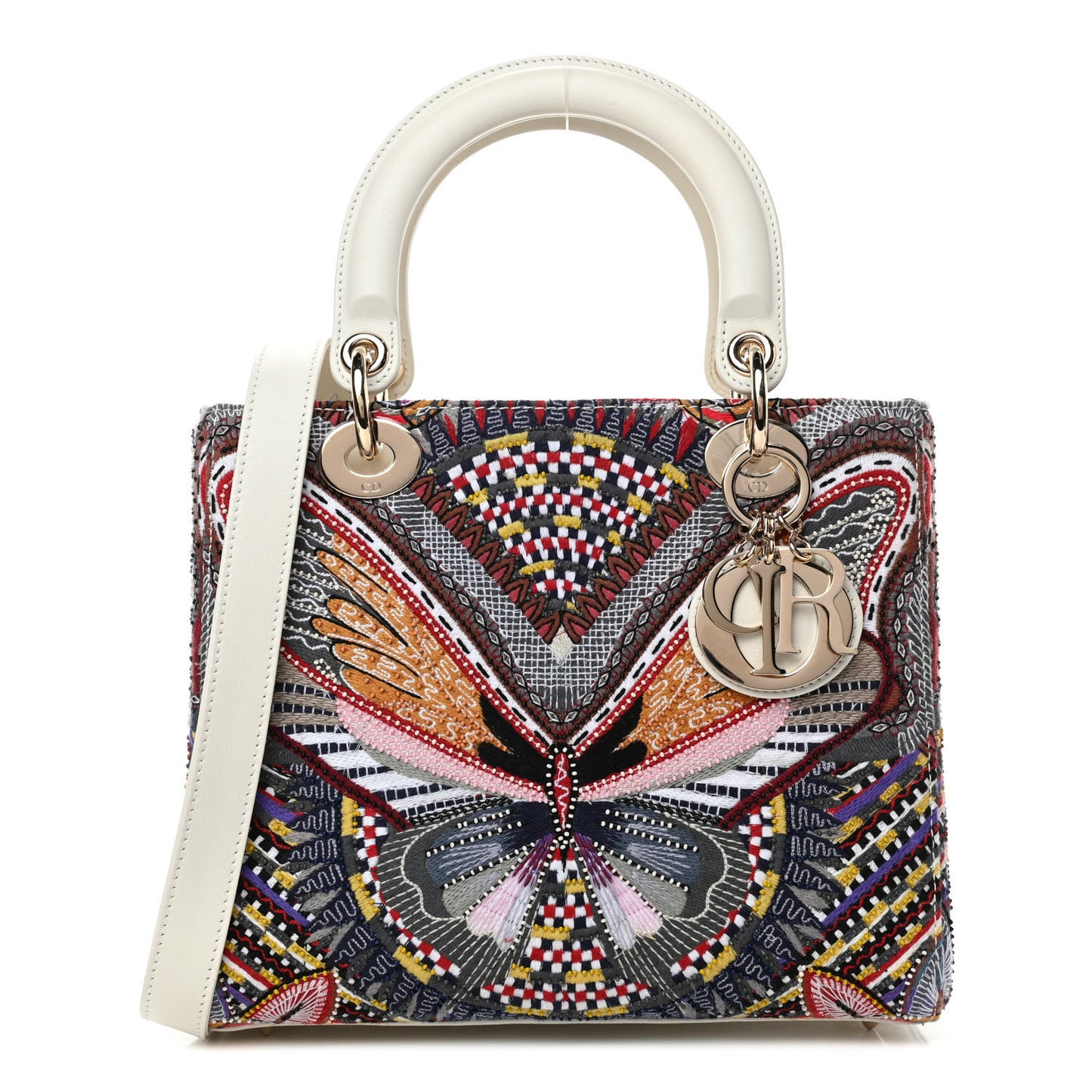 Calfskin Embroidered Butterfly Medium Lady Dior Multicolor