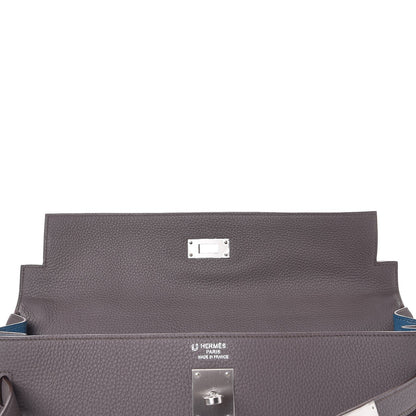Hermes Togo Horseshoe Kelly Retourne 35 Etain Bleu Tempete 9 of 36
