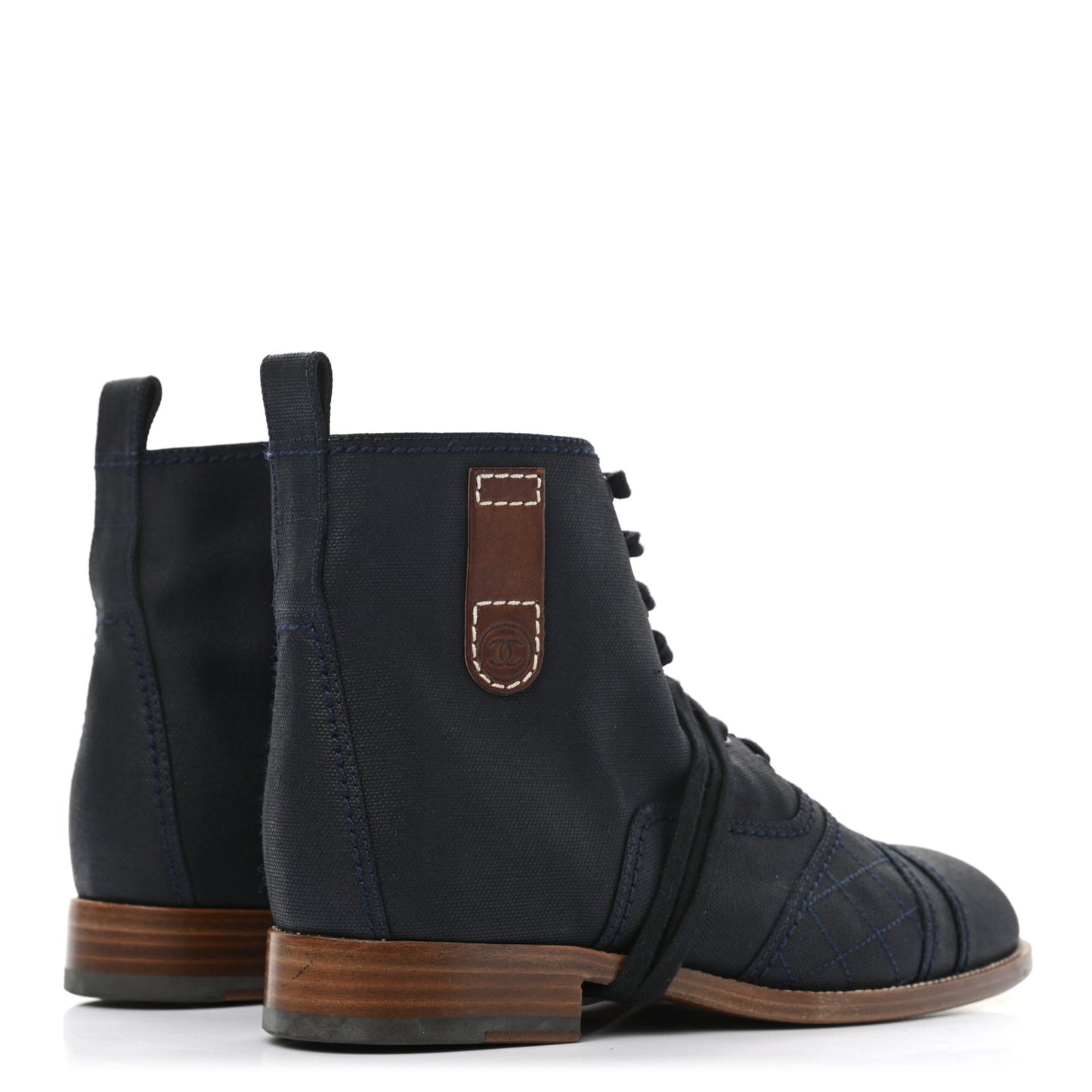 Coated Canvas Lace Up Cap Toe Boots 38.5 Blue Fonce