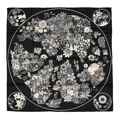 Hermes Silk Planifleurs Scarf 90 Black Gris Parchemin 1 of 4