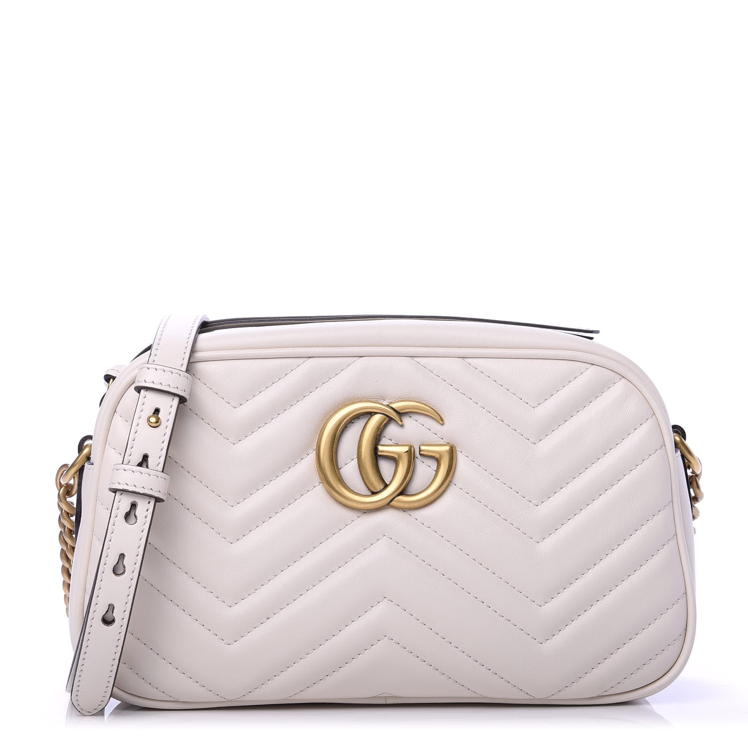 Gucci Calfskin Matelasse Small GG Marmont Chain Shoulder Bag White 1 of 12