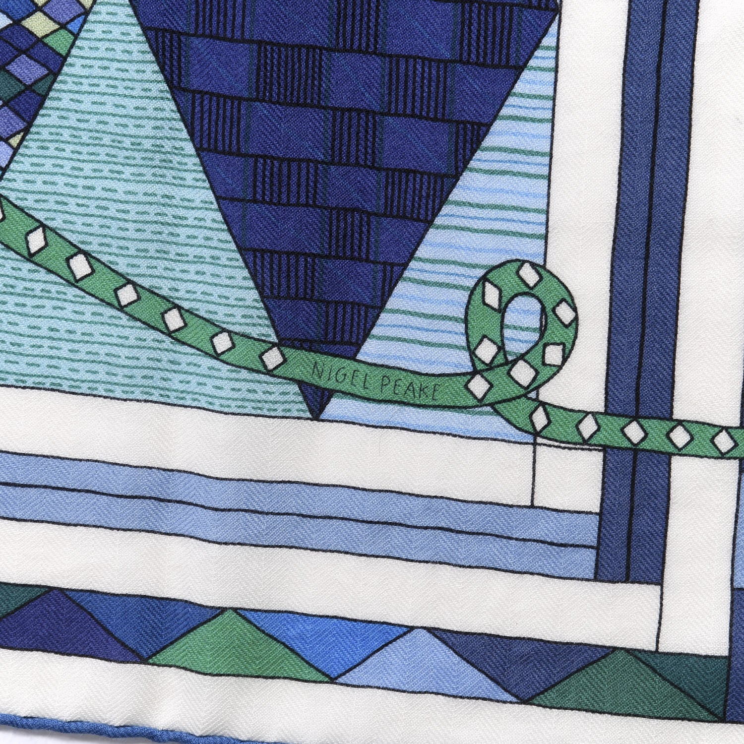Hermes Cashmere Silk Patchwork Horse Shawl 140 Turquoise Vert Bleu 3 of 4