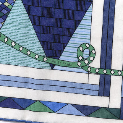 Hermes Cashmere Silk Patchwork Horse Shawl 140 Turquoise Vert Bleu 3 of 4