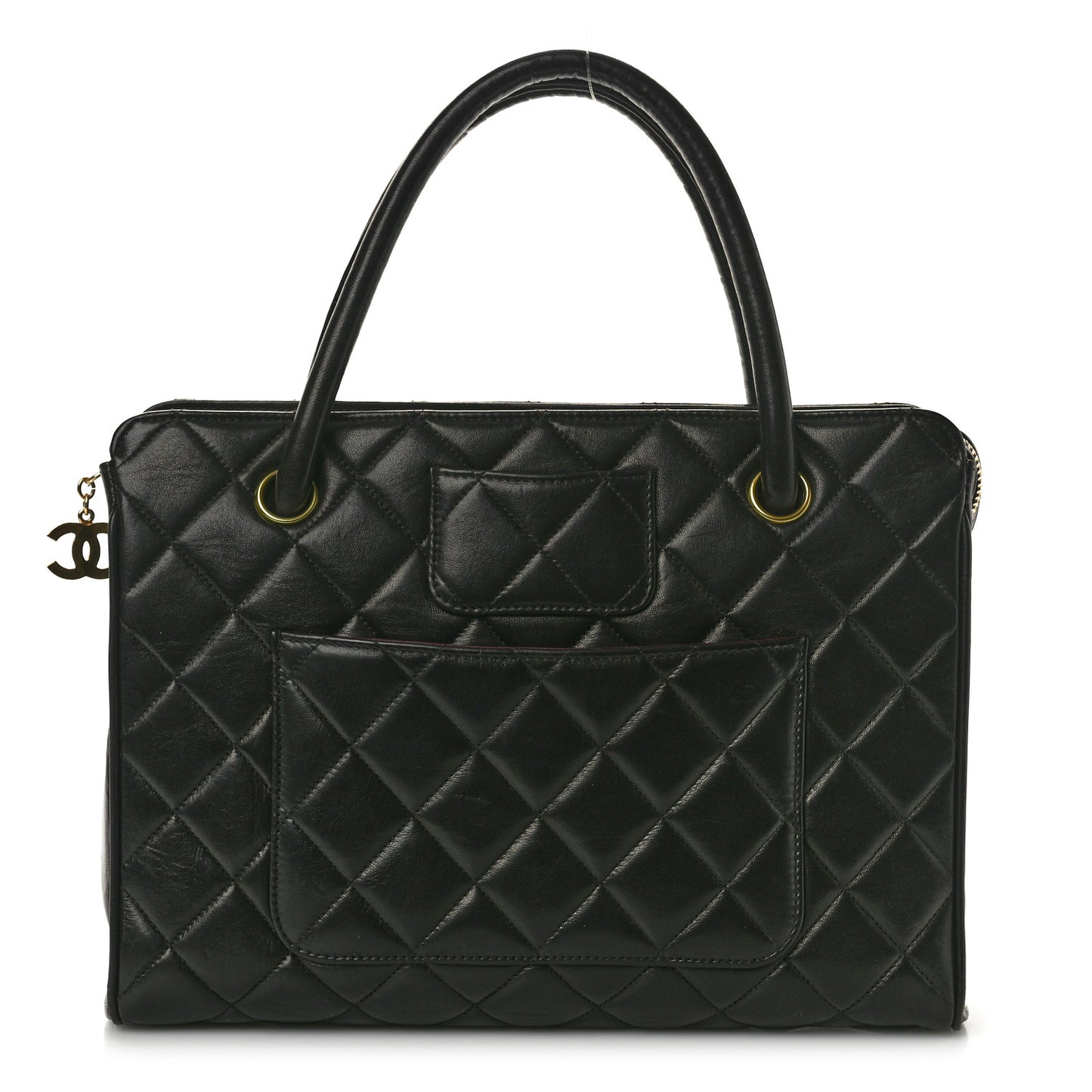 Lambskin Quilted Top Handle Bag Black