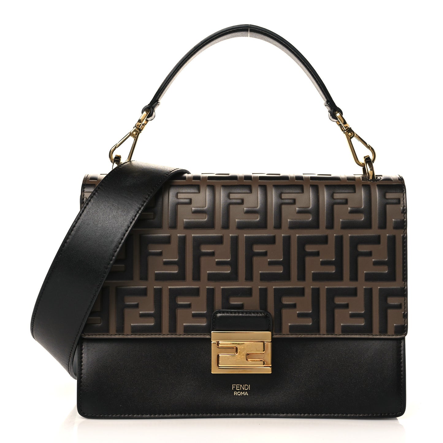 Vitello Liberty Bi-Color FF 1974 Embossed Kan U Shoulder Bag Black Maya