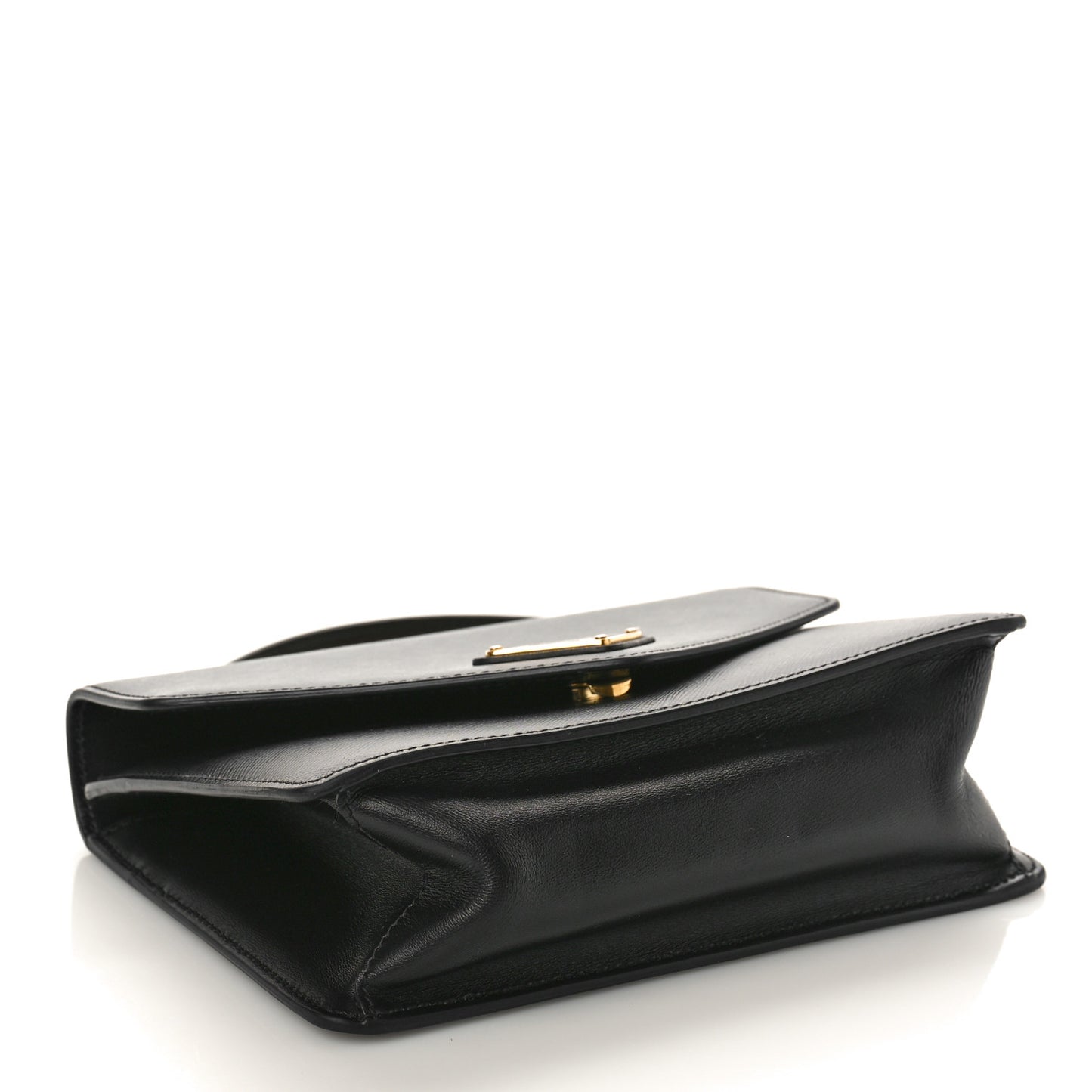 Saffiano Soft Calfskin Metal Triangle Logo Envelope Chain Shoulder Bag Black