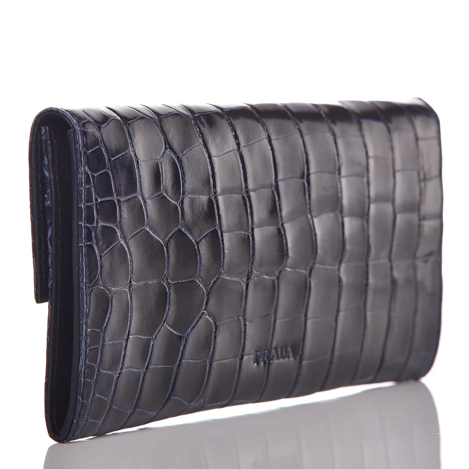 Prada Crocodile Embossed Flap Wallet Blue 3 of 8