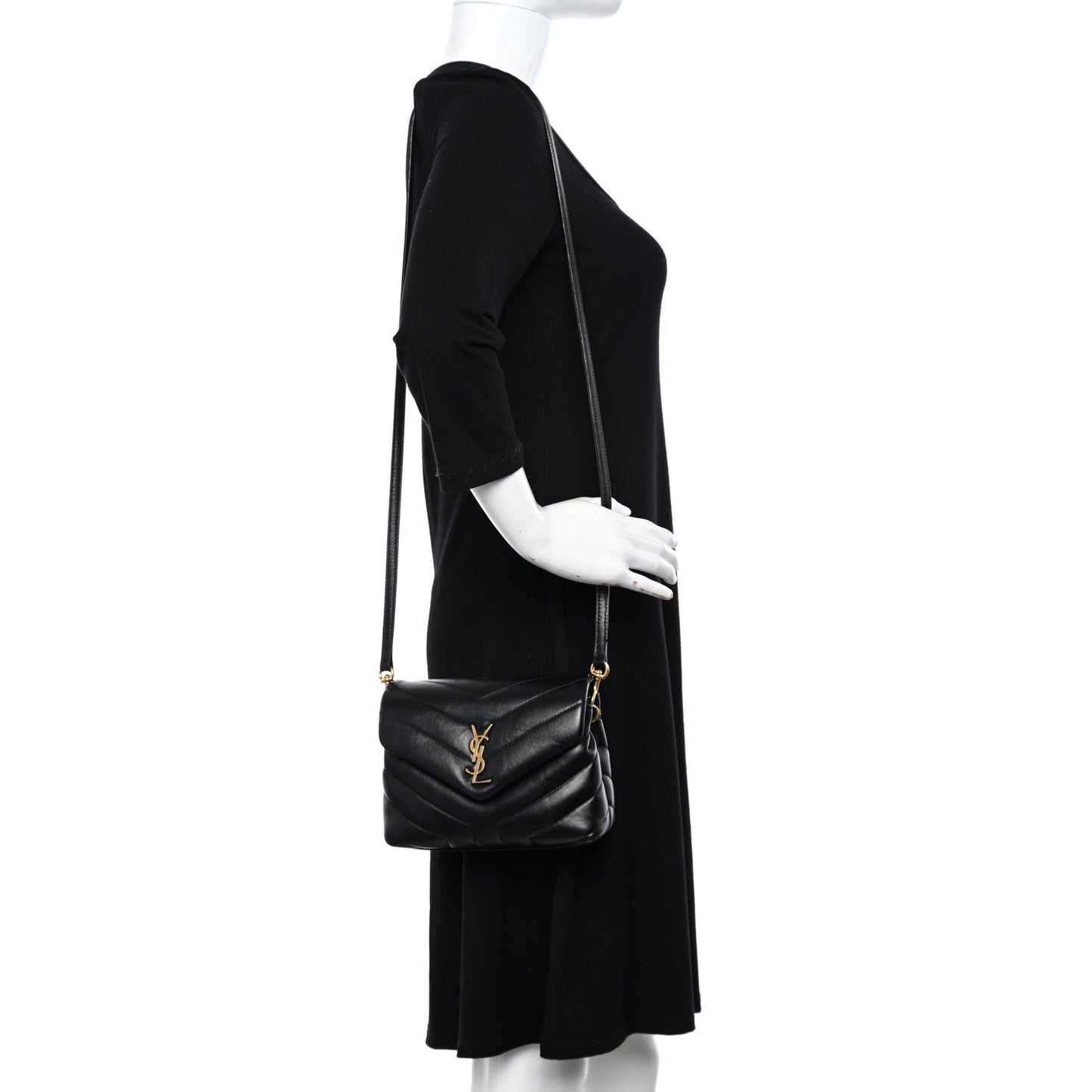 Calfskin Y Quilted Monogram Toy Loulou Crossbody Bag Black