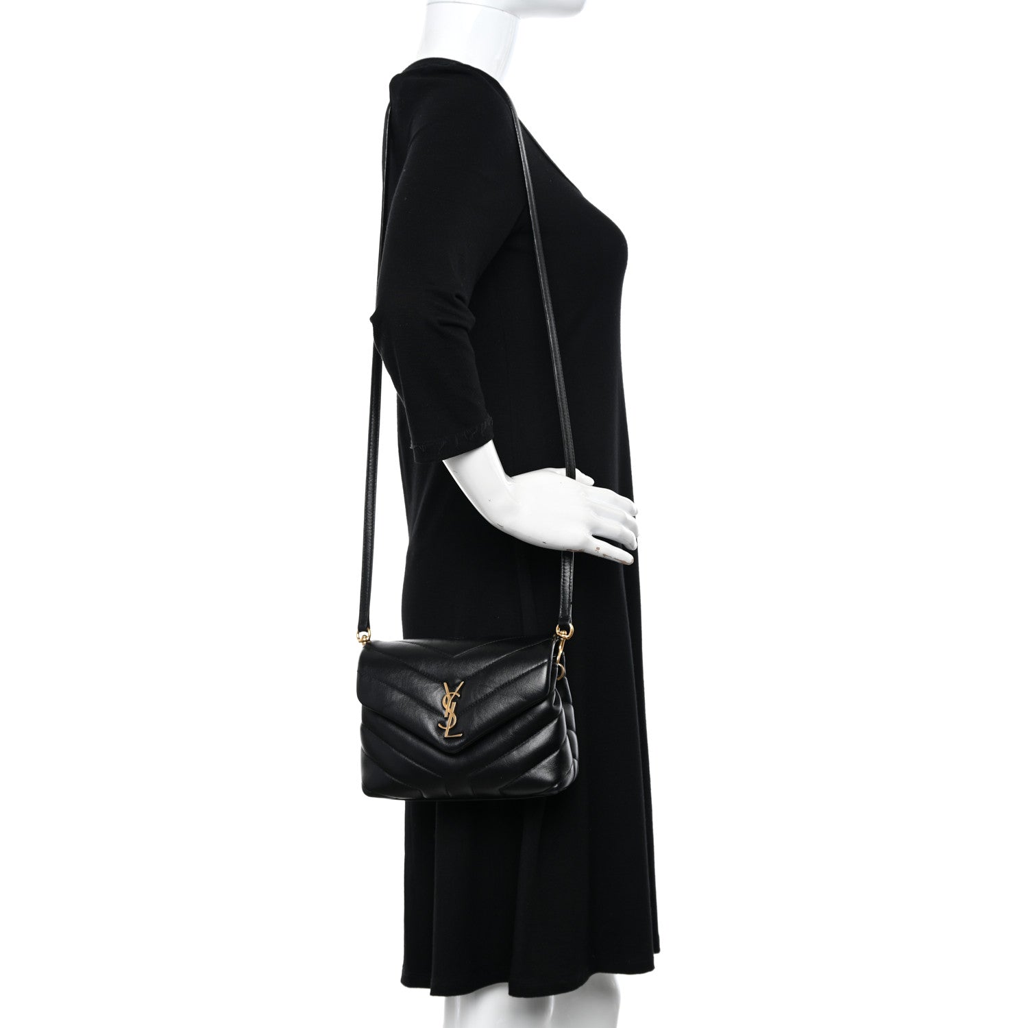Saint Laurent Calfskin Y Quilted Monogram Toy Loulou Crossbody Bag Black 3 of 10