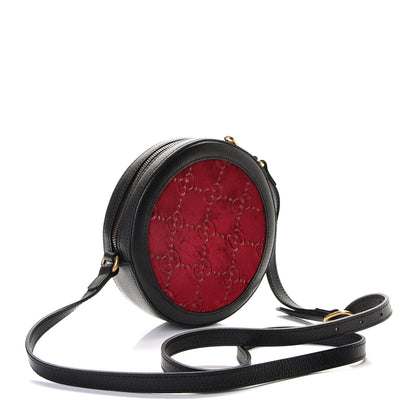 Gucci Velvet GG Monogram Textured Calfskin Round Shoulder Bag Red Cipria Black 3 of 8