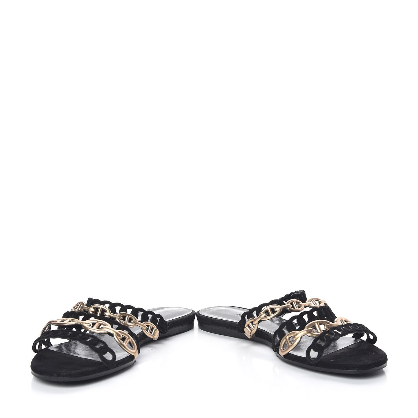 Metallic Nappa Suede Chaine d'Ancre Nude Sandals 38 Black Aged Gold