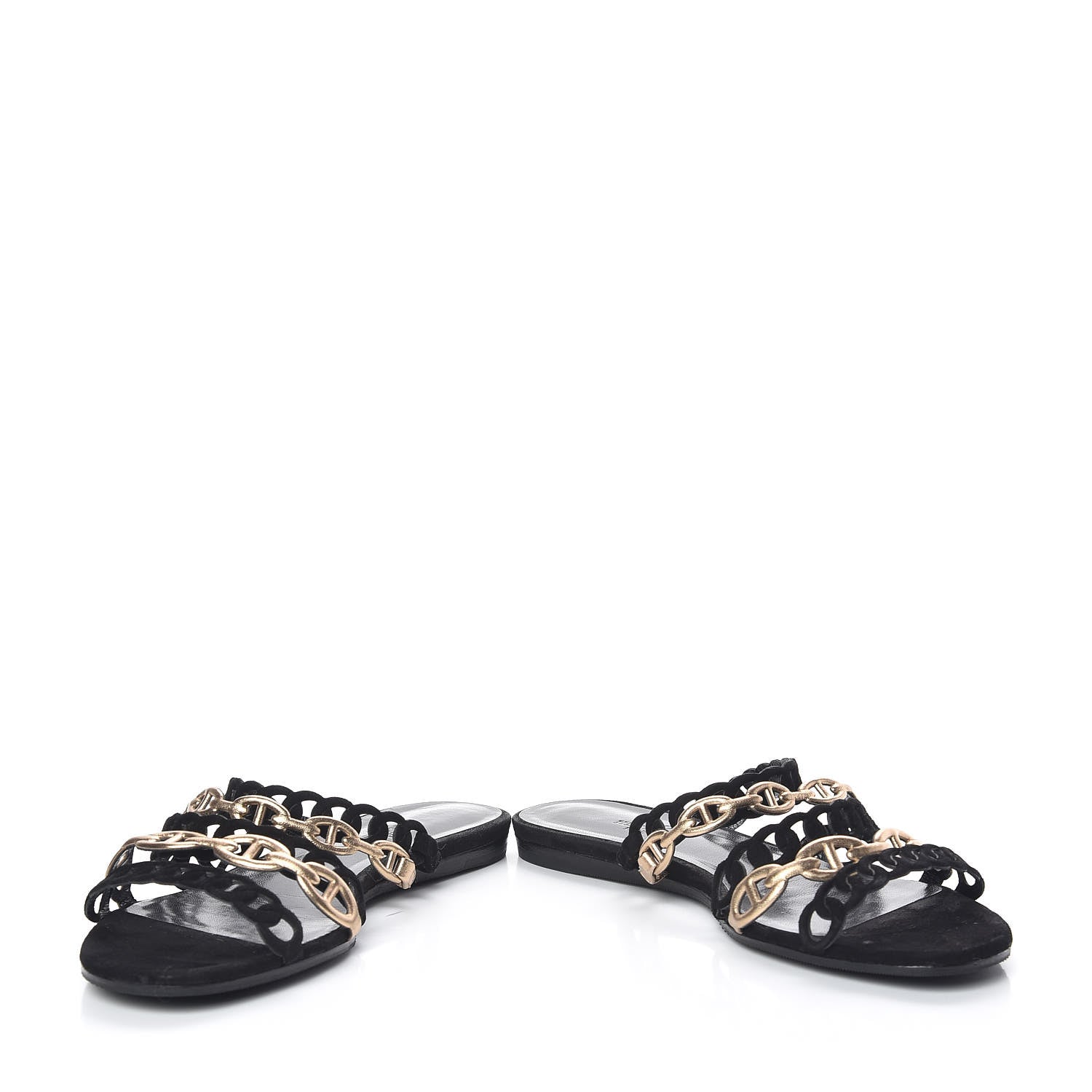Hermes Metallic Nappa Suede Chaine d'Ancre Nude Sandals 38 Black Aged Gold 6 of 8