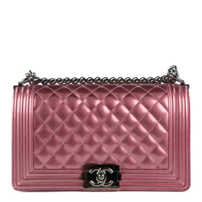 Chanel Metallic Patent Calfskin Quilted Medium Boy Flap Light Pink 1 of 8