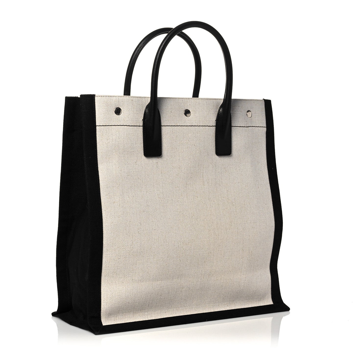 Linen Calfskin Rive Gauche North South Tote White Black