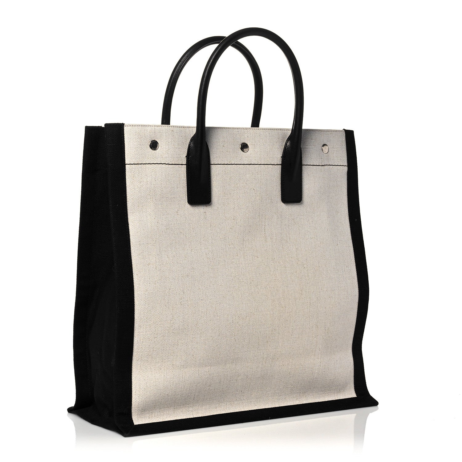 Saint Laurent Linen Calfskin Rive Gauche North South Tote White Black 3 of 8