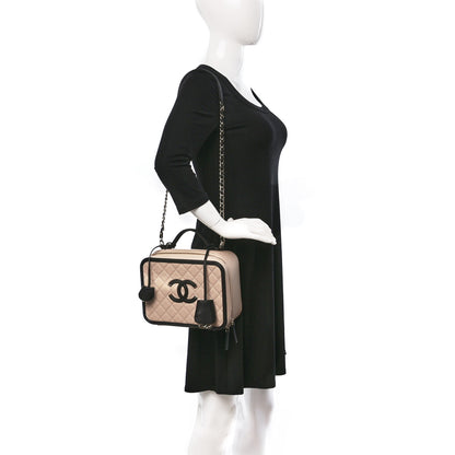Chanel Caviar Quilted Large CC Filigree Vanity Case Beige Black 2 of 12