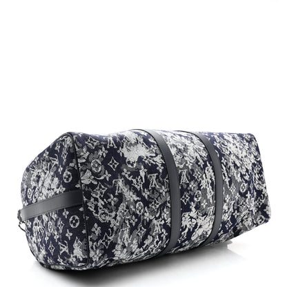 Louis Vuitton Monogram Tapestry Keepall Bandouliere 50 Bleu 3 of 11