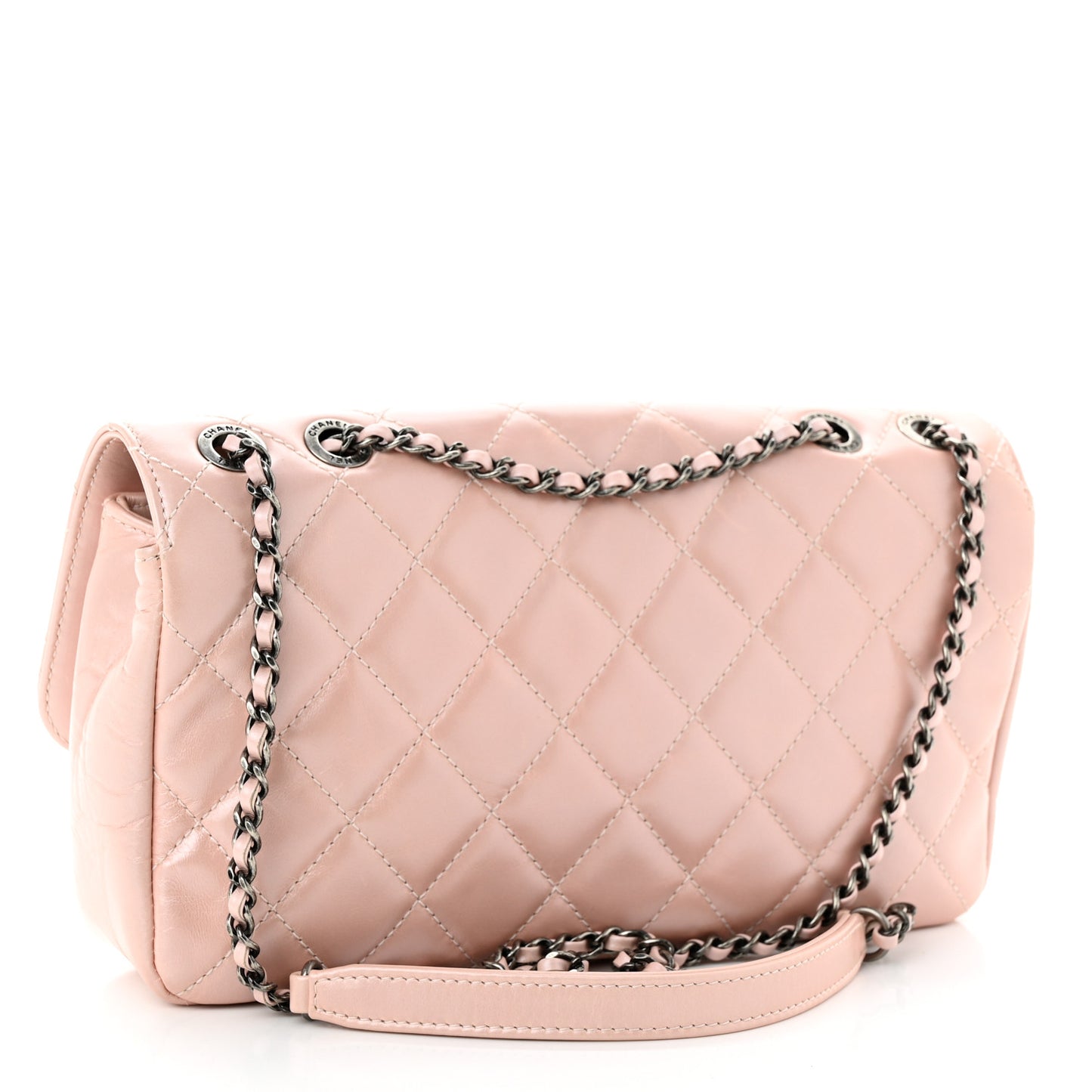 Glazed Calfskin Quilted Coco Pleats Flap Pink