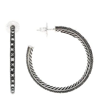 David Yurman Darkened Sterling Silver Diamond Small Midnight Melange Hoop Earrings 1 of 4
