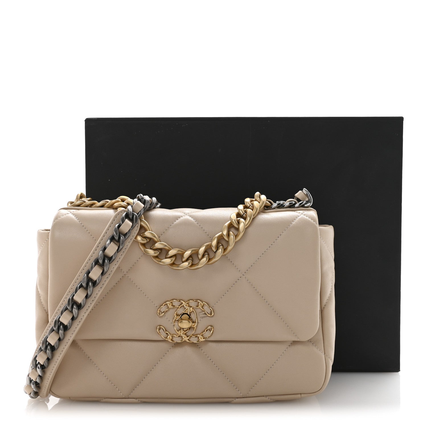 Chanel Lambskin Quilted Medium Chanel 19 Flap Beige 12 of 12