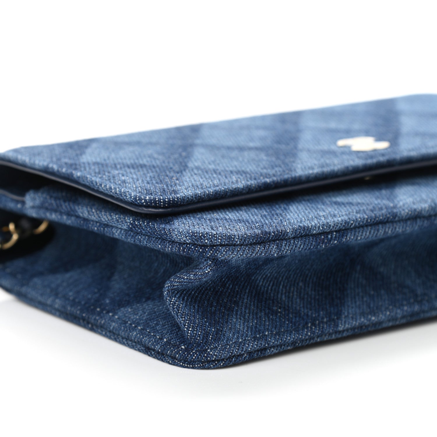 Chanel Denim Printed Wallet On Chain WOC Dark Blue 10 of 12