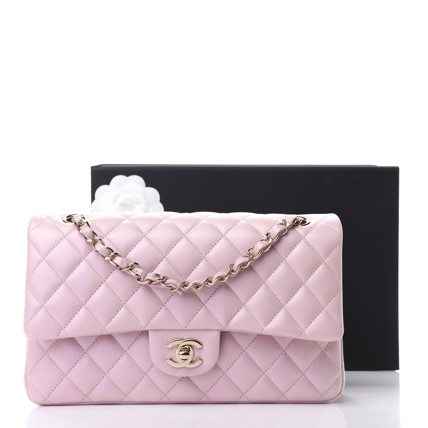 Chanel Iridescent Calfskin Quilted Medium Double Flap Light Pink 12 of 12