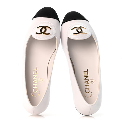 Chanel Calfskin Grosgrain Cap Toe CC Moccasin Loafers 37 White Black 2 of 10