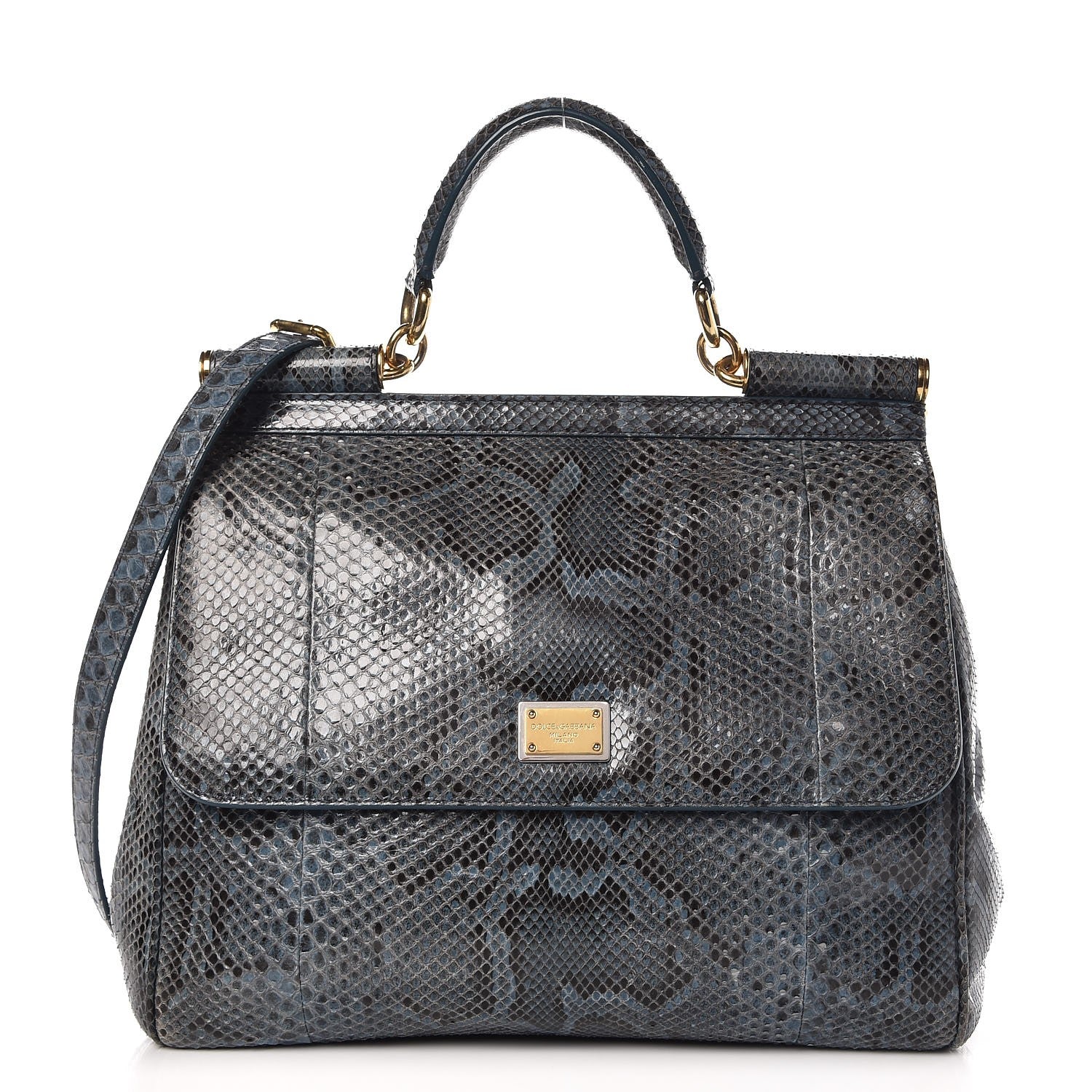 Dolce & Gabbana Python Large Miss Sicily Satchel Blue 1 of 12