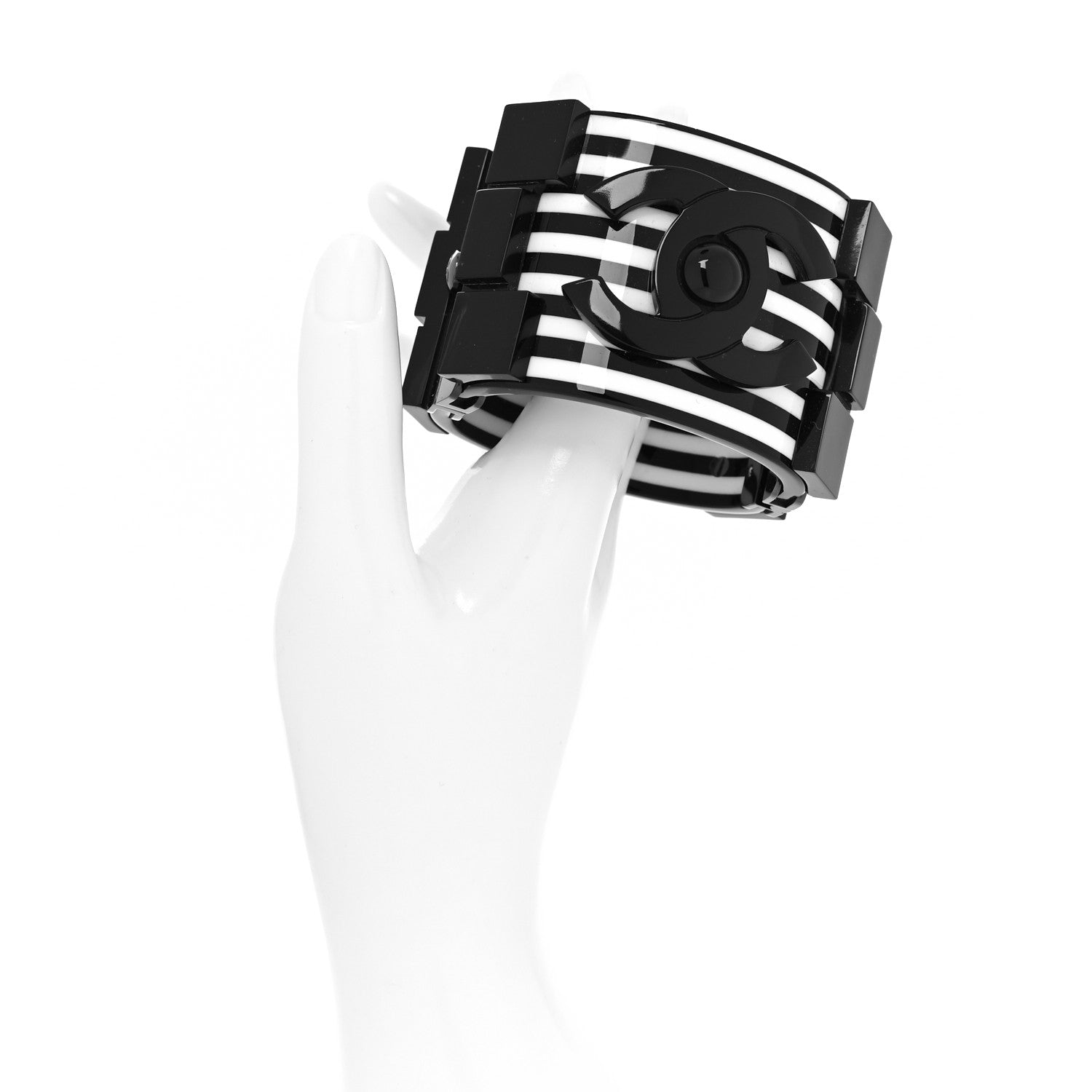 Chanel Resin CC Cuff Bracelet Black White 2 of 5