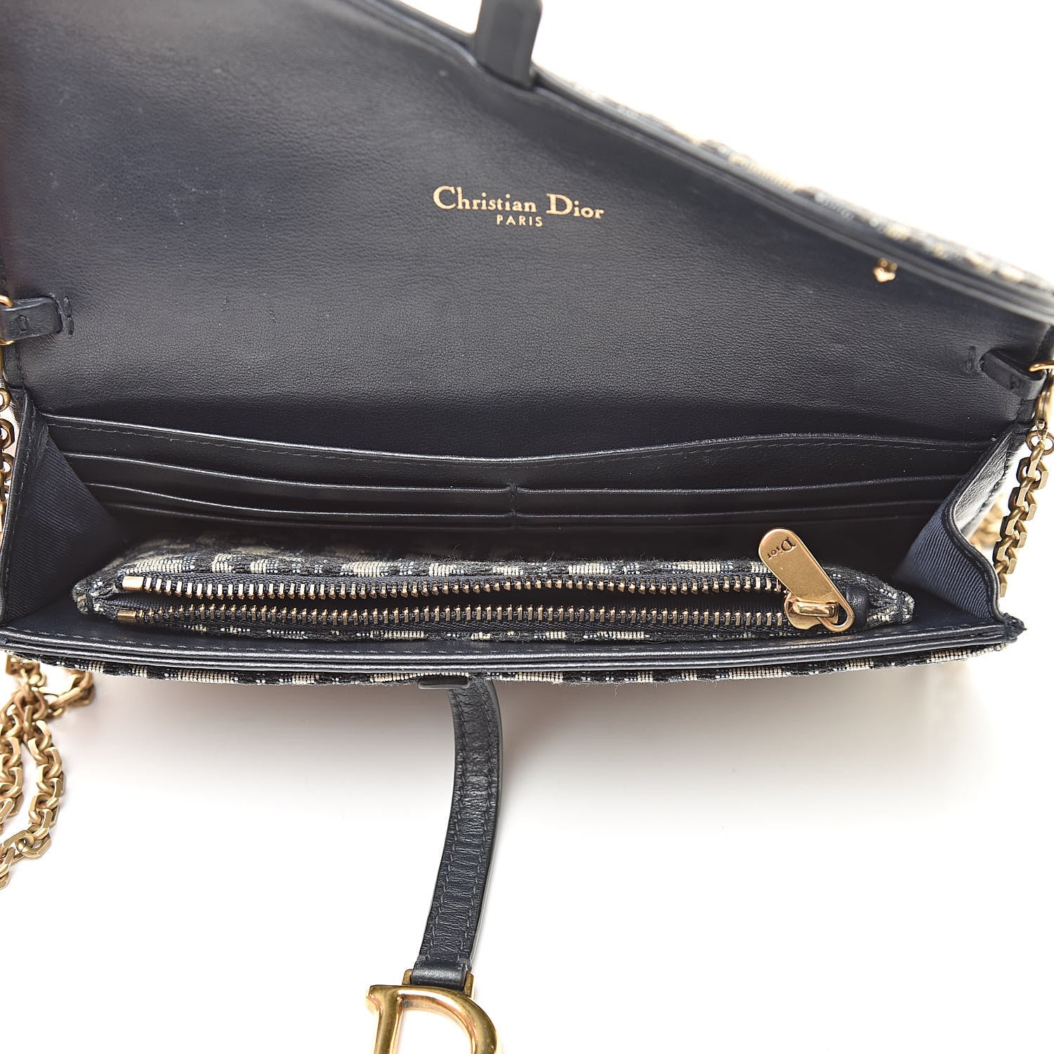 Christian Dior Oblique Saddle Chain Wallet Blue 6 of 13