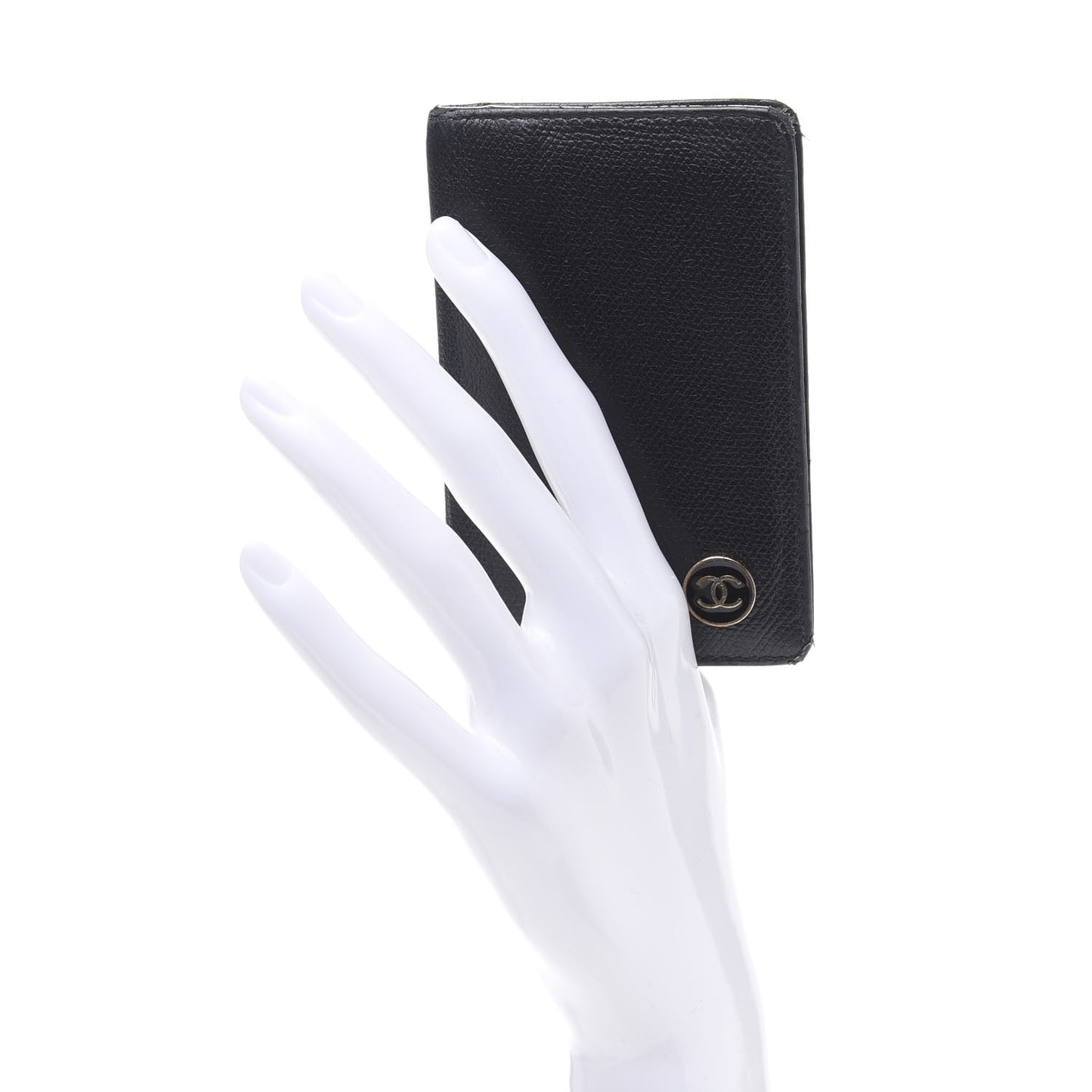 Grained Calfskin Small CC Button Pocket Agenda Cover Black