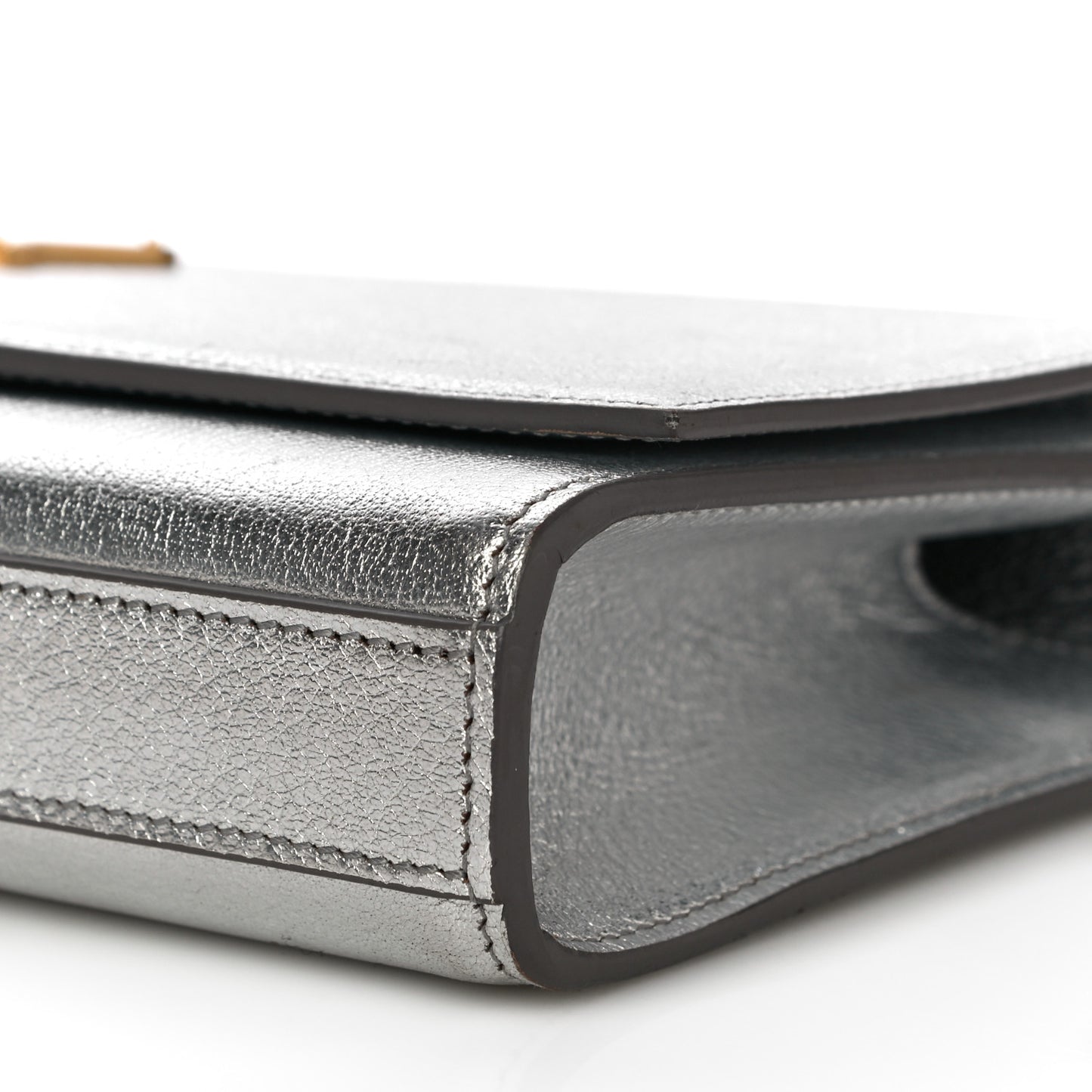 Textured Metallic Calfskin Classic Monogram Cassandre Clutch Silver