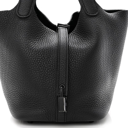 Hermes Taurillon Clemence Monochrome Picotin Lock 18 PM Black 7 of 9